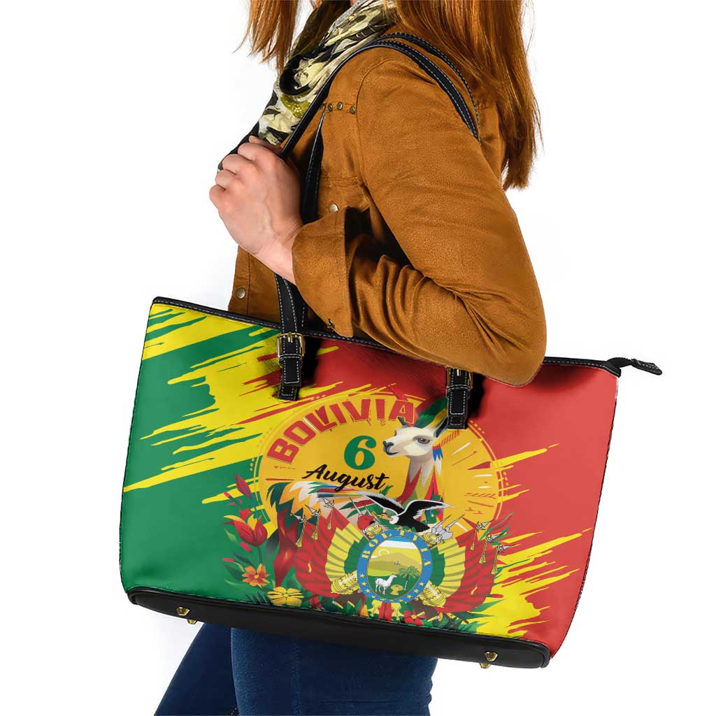 Bolivia Independence Day Leather Tote Bag Puliwya Achka Aylluska Mamallaqta LT01