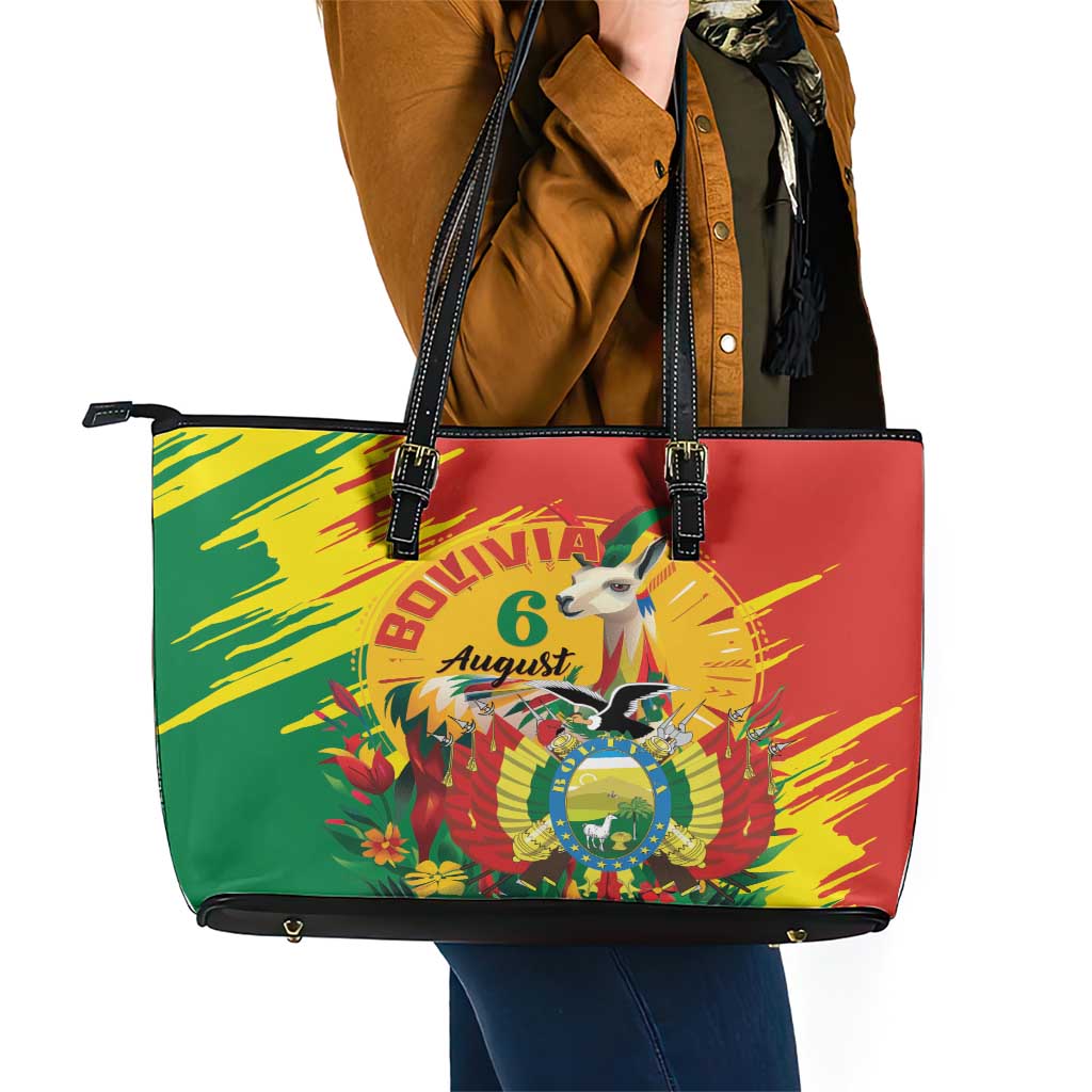 Bolivia Independence Day Leather Tote Bag Puliwya Achka Aylluska Mamallaqta LT01