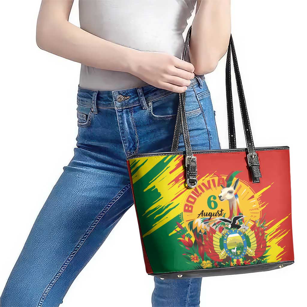 Bolivia Independence Day Leather Tote Bag Puliwya Achka Aylluska Mamallaqta LT01