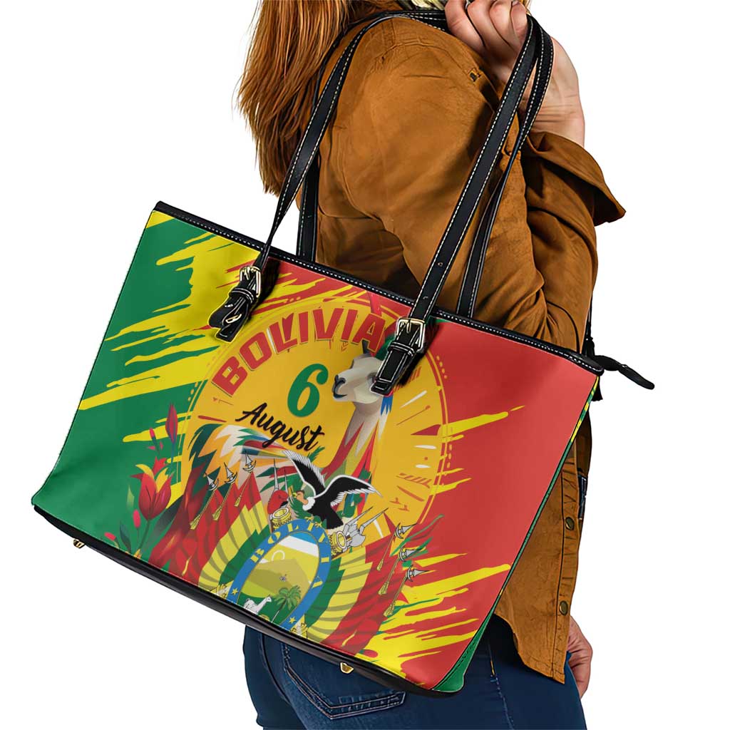 Bolivia Independence Day Leather Tote Bag Puliwya Achka Aylluska Mamallaqta LT01