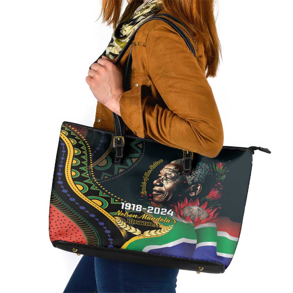 Nelson Mandela Birthday Leather Tote Bag Leader of the Nation LT01