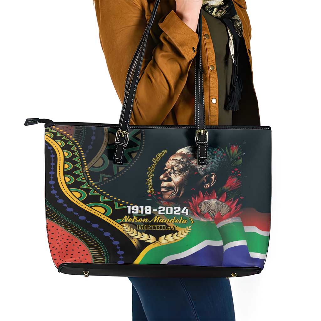 Nelson Mandela Birthday Leather Tote Bag Leader of the Nation LT01