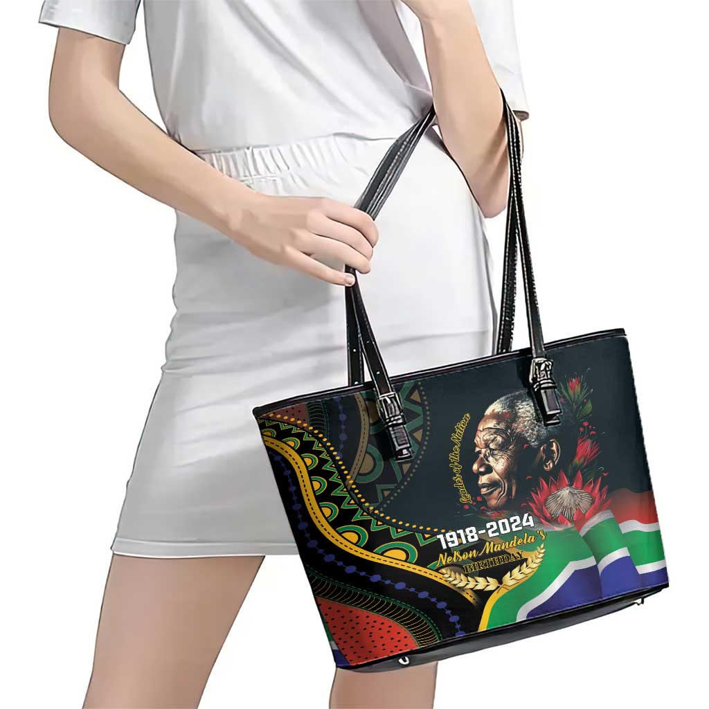 Nelson Mandela Birthday Leather Tote Bag Leader of the Nation LT01