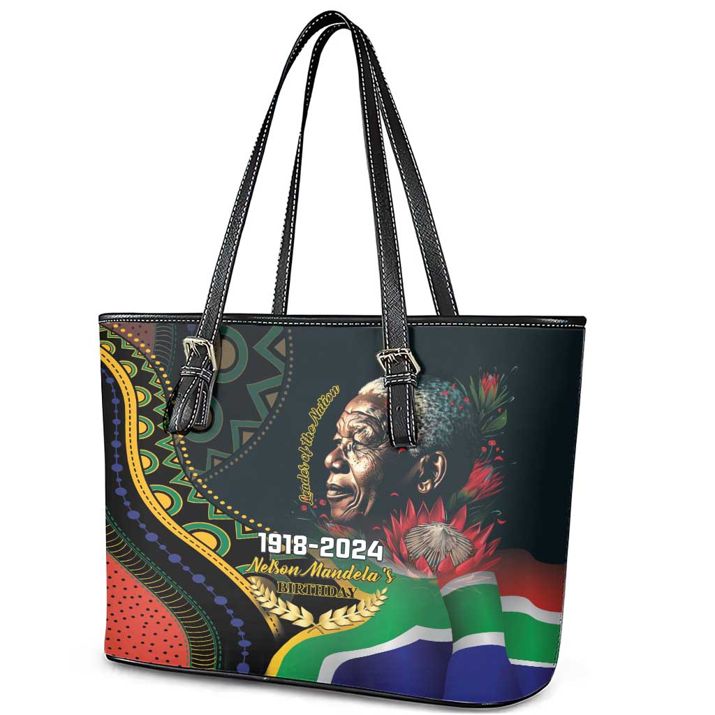 Nelson Mandela Birthday Leather Tote Bag Leader of the Nation LT01
