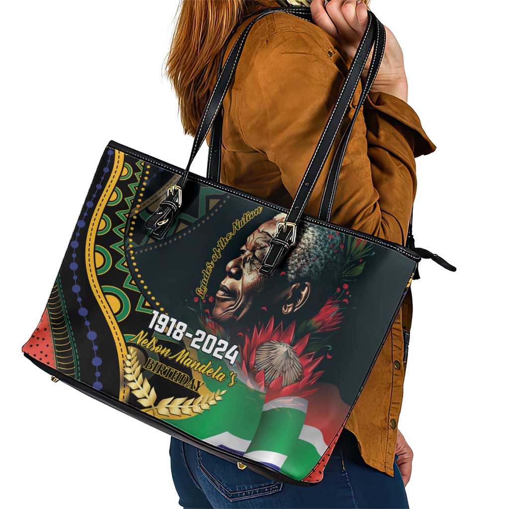 Nelson Mandela Birthday Leather Tote Bag Leader of the Nation LT01