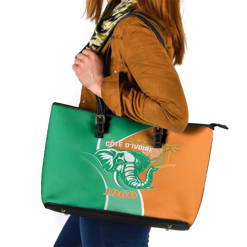 Ivory Coast Independence Day Leather Tote Bag Cote d Ivoire Elephant LT01