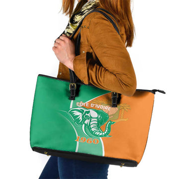Ivory Coast Independence Day Leather Tote Bag Cote d Ivoire Elephant LT01
