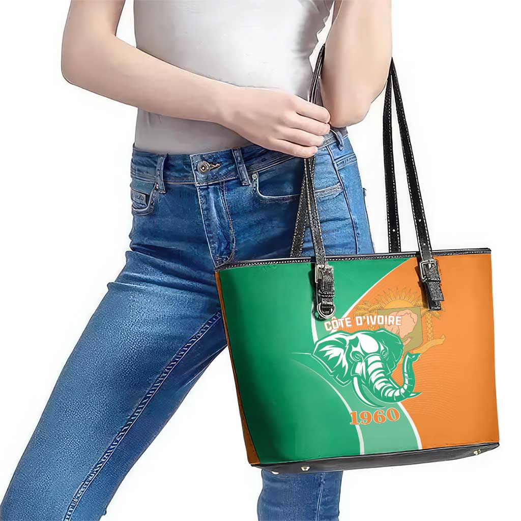 Ivory Coast Independence Day Leather Tote Bag Cote d Ivoire Elephant LT01