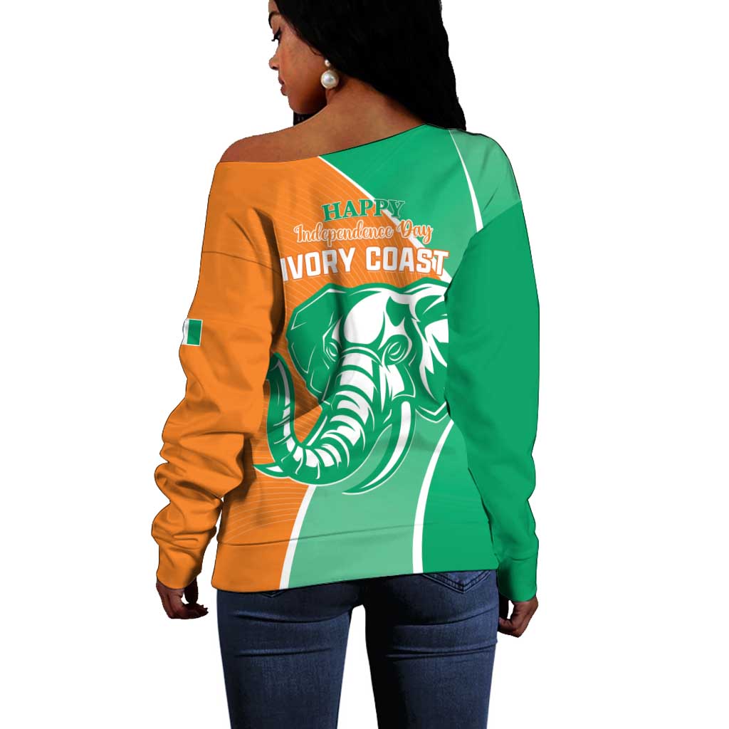 Ivory Coast Independence Day Off Shoulder Sweater Cote d Ivoire Elephant LT01