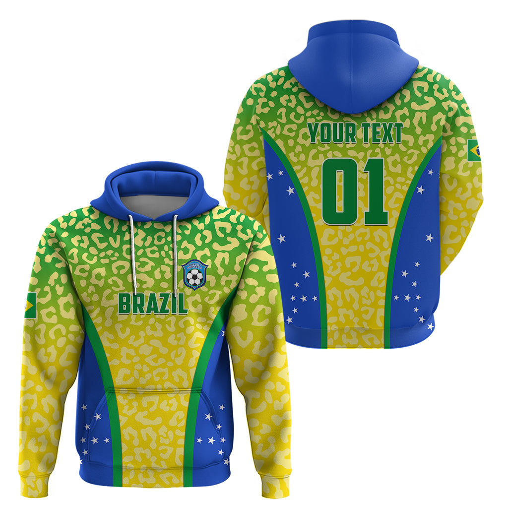 Personalised Brazil Football Hoodie Brasil Leopard Pattern LT01