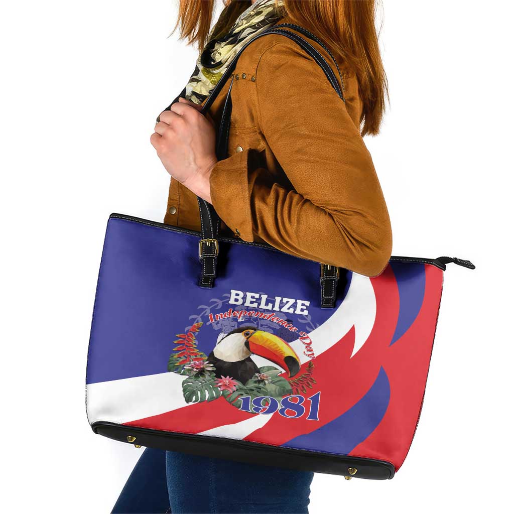Belize Independence Day 1981 Leather Tote Bag Bileez Keel Billed Toucan LT01