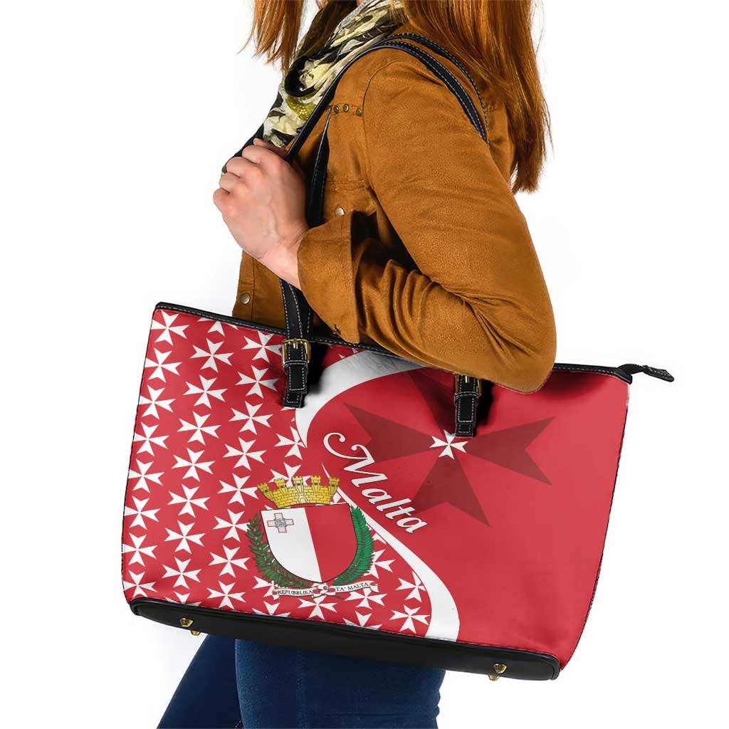 Malta Leather Tote Bag Virtute et constantia Maltese Cross Pattern LT01