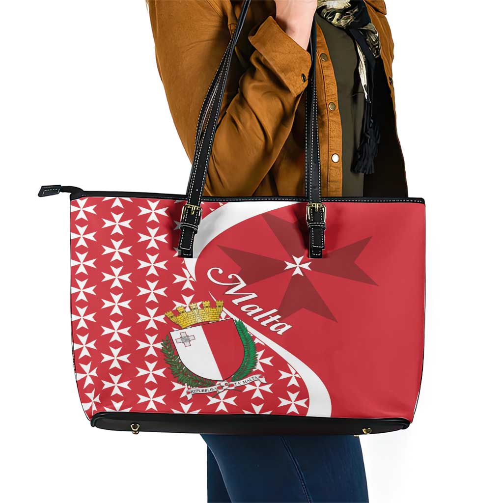 Malta Leather Tote Bag Virtute et constantia Maltese Cross Pattern LT01
