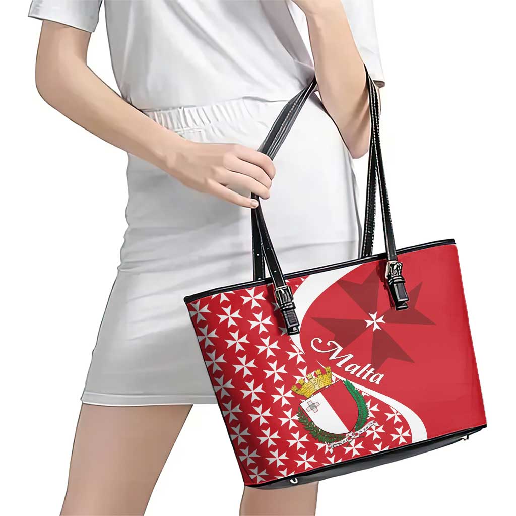 Malta Leather Tote Bag Virtute et constantia Maltese Cross Pattern LT01