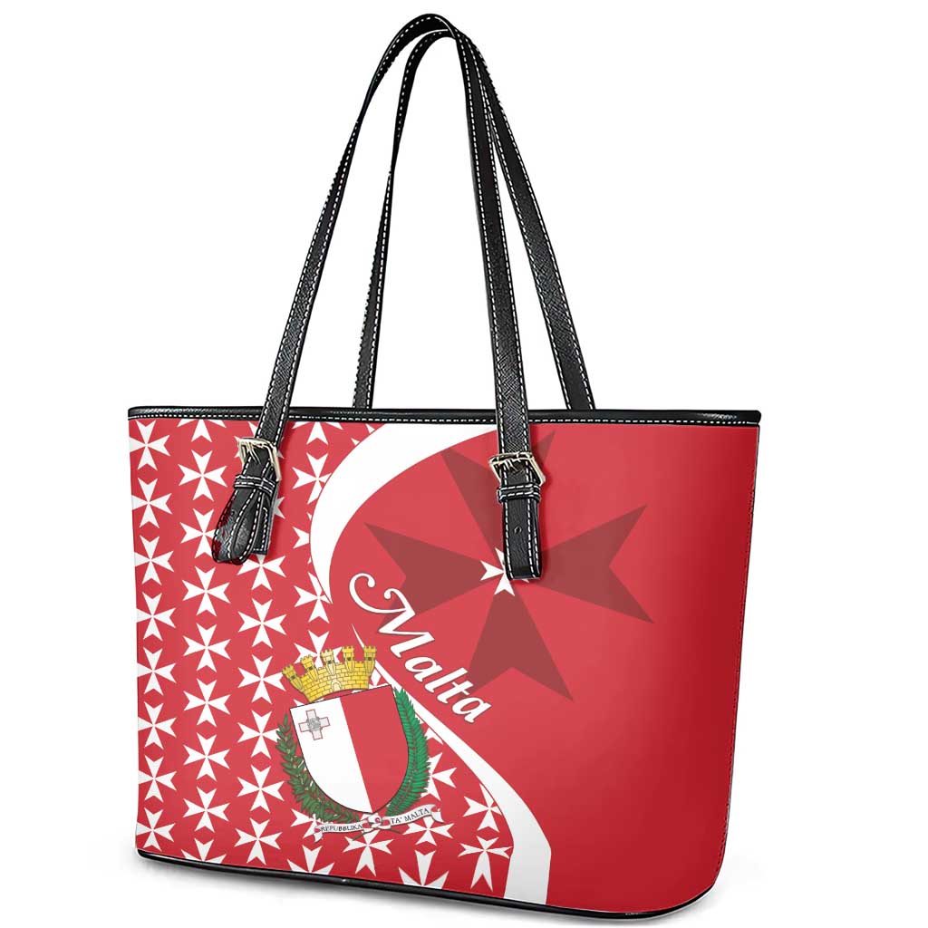 Malta Leather Tote Bag Virtute et constantia Maltese Cross Pattern LT01