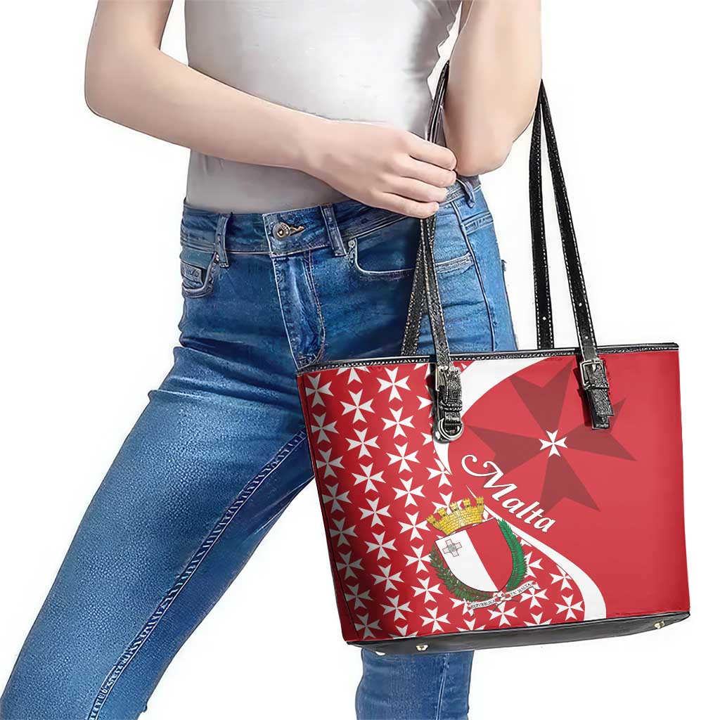 Malta Leather Tote Bag Virtute et constantia Maltese Cross Pattern LT01