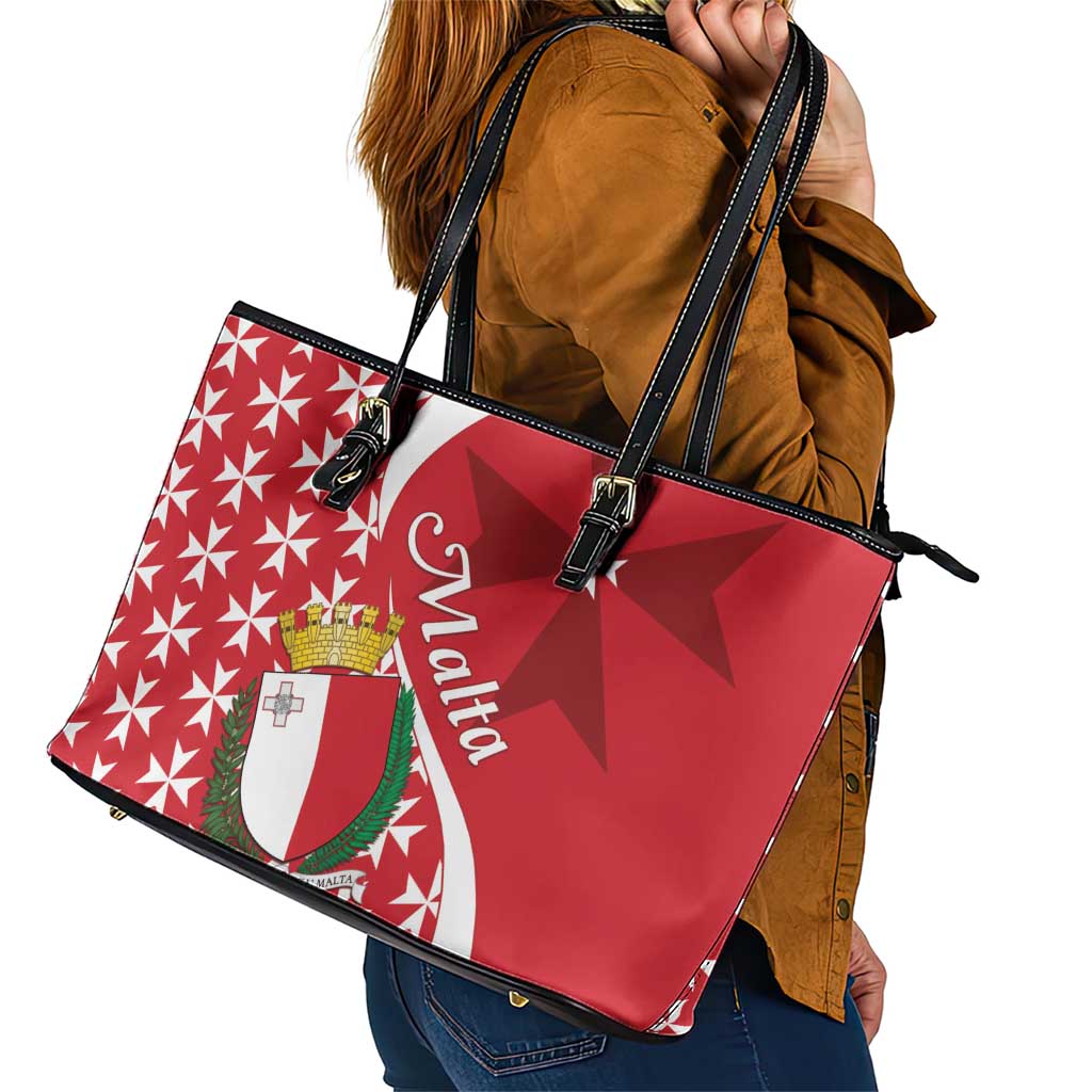 Malta Leather Tote Bag Virtute et constantia Maltese Cross Pattern LT01