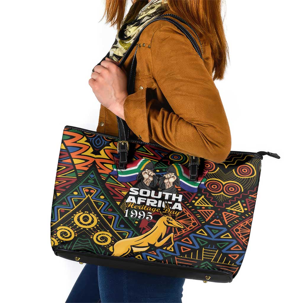 South African Heritage Day Leather Tote Bag Springbok African Pattern LT01