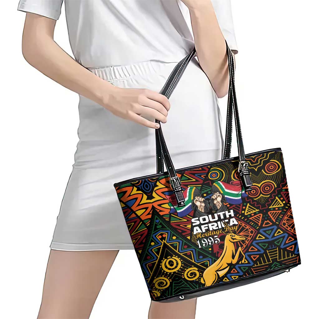 South African Heritage Day Leather Tote Bag Springbok African Pattern LT01
