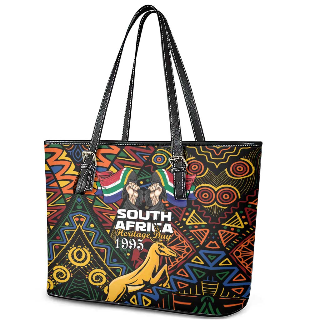 South African Heritage Day Leather Tote Bag Springbok African Pattern LT01