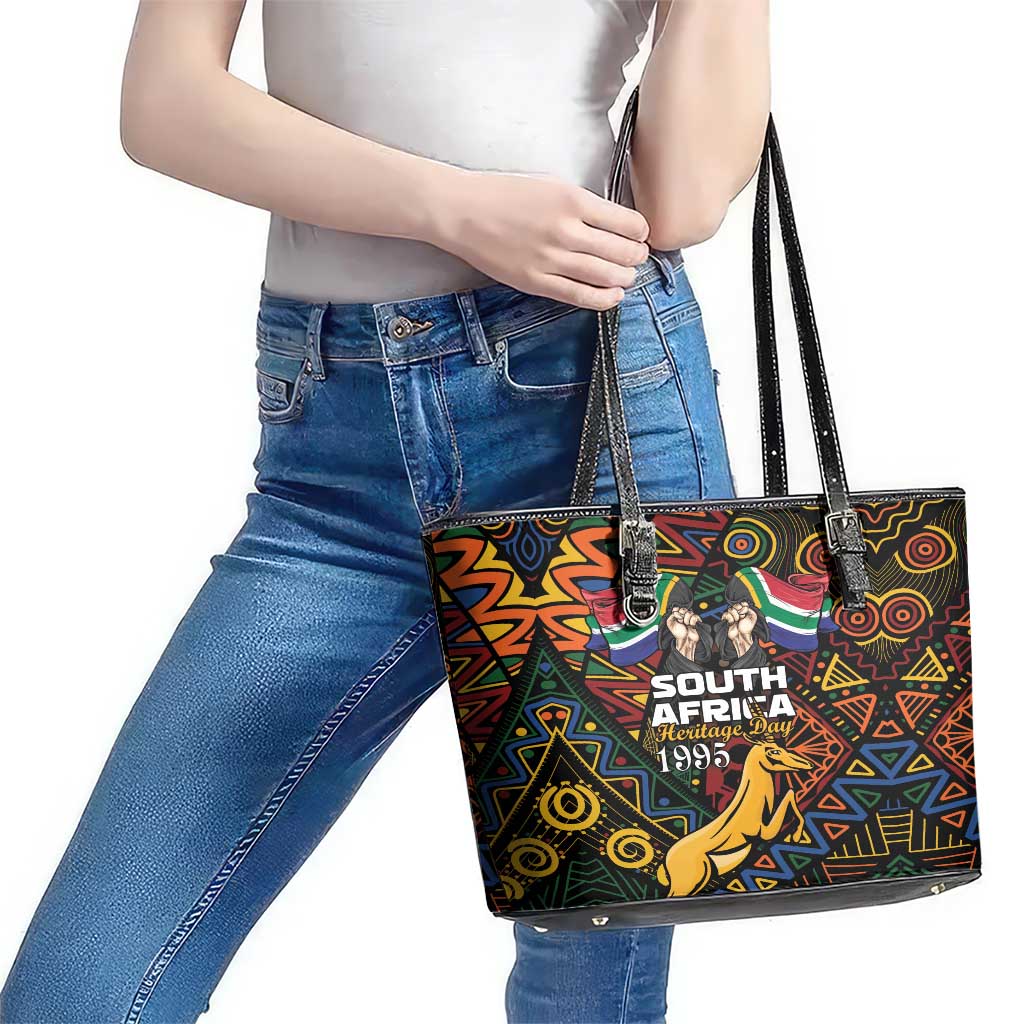 South African Heritage Day Leather Tote Bag Springbok African Pattern LT01