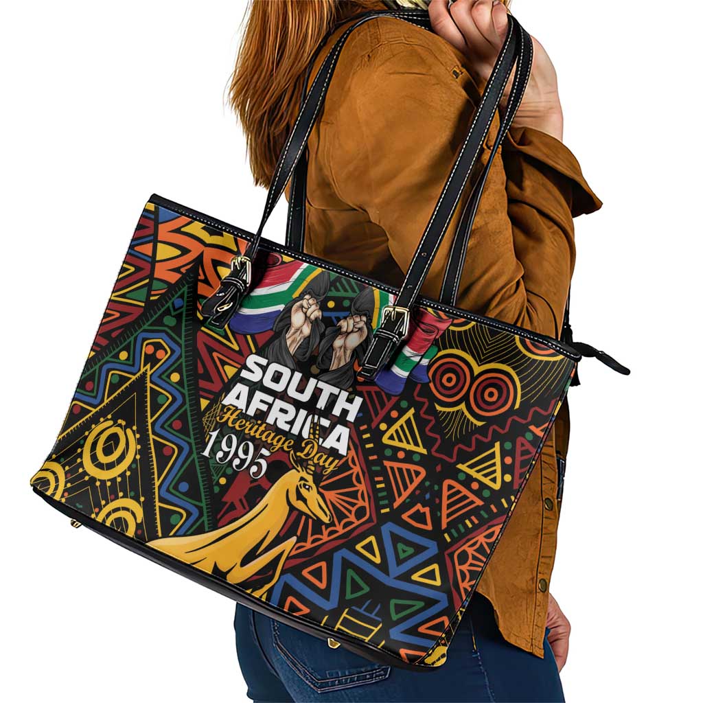 South African Heritage Day Leather Tote Bag Springbok African Pattern LT01