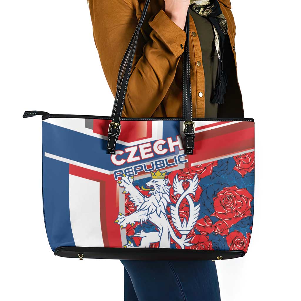 Czech Republic Leather Tote Bag Czechia Lion Rosa Pattern LT01
