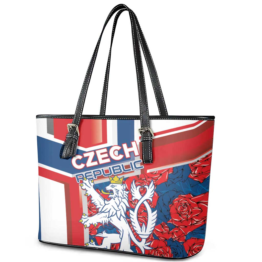 Czech Republic Leather Tote Bag Czechia Lion Rosa Pattern LT01