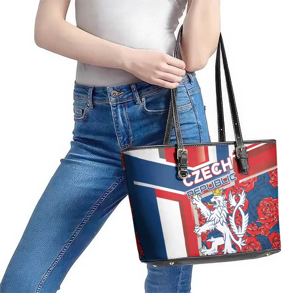 Czech Republic Leather Tote Bag Czechia Lion Rosa Pattern LT01
