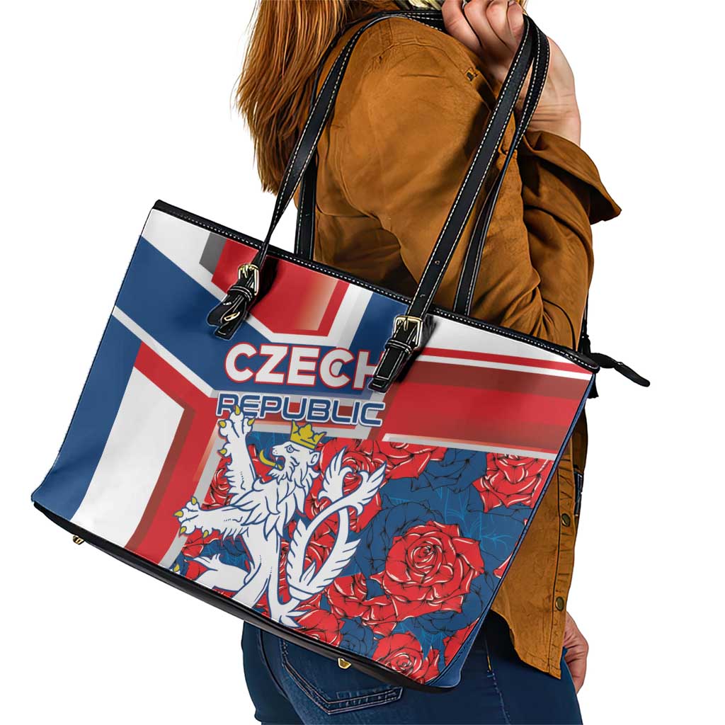 Czech Republic Leather Tote Bag Czechia Lion Rosa Pattern LT01