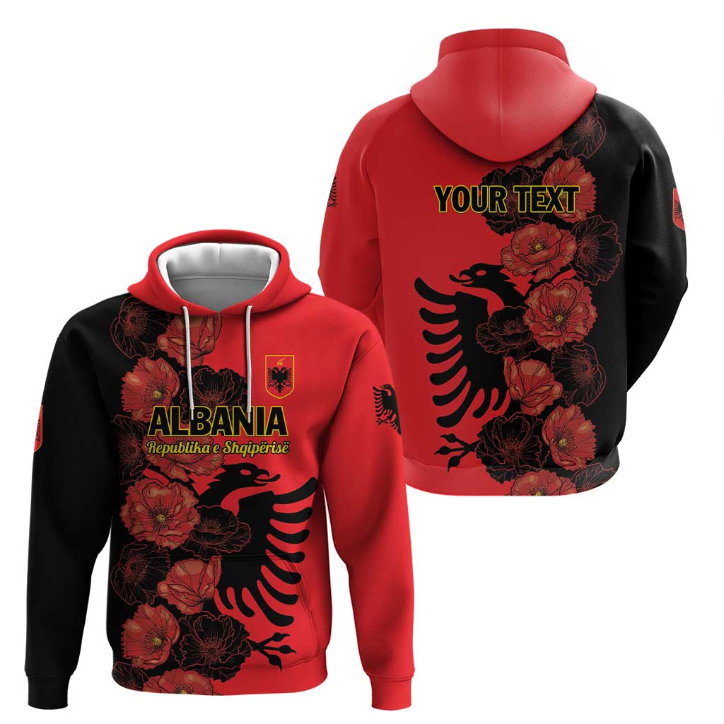 Personalised Albania Eagle Hoodie Red Poppy Flowers LT01