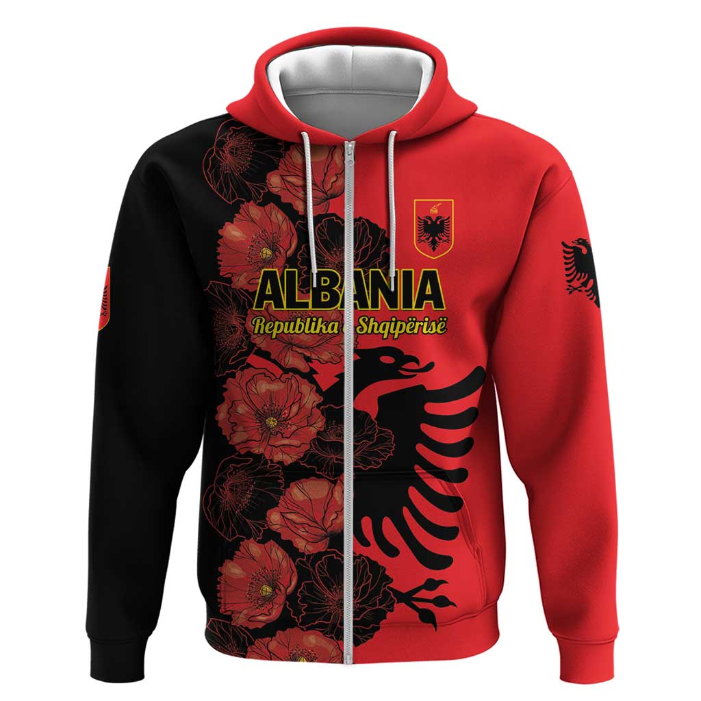 Personalised Albania Eagle Hoodie Red Poppy Flowers LT01