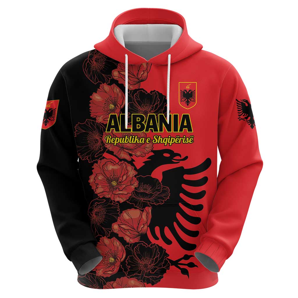 Personalised Albania Eagle Hoodie Red Poppy Flowers LT01