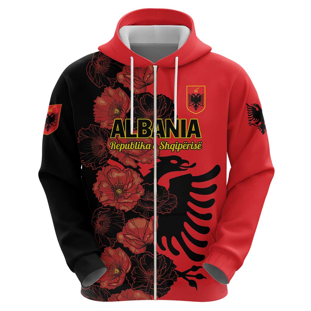Personalised Albania Eagle Hoodie Red Poppy Flowers LT01