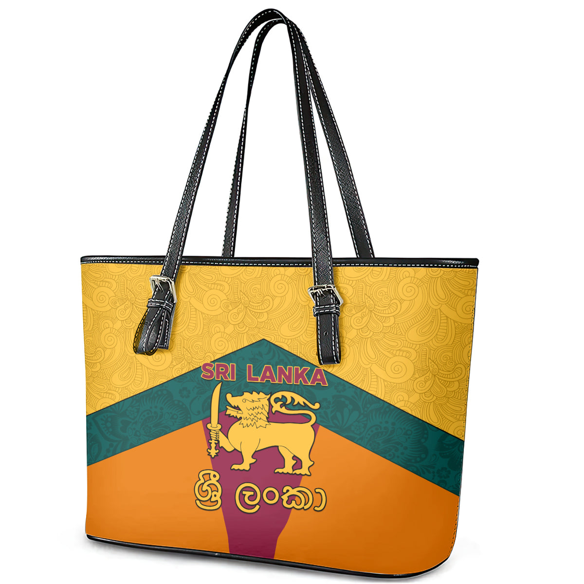 Sri Lanka Independence Day Leather Tote Bag Golden Lion Sinha Flag Style LT01