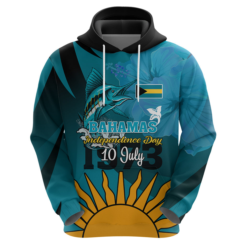 10 July The Bahamas Independence Day Hoodie Bahamian Blue Marlin With Hibiscus LT01