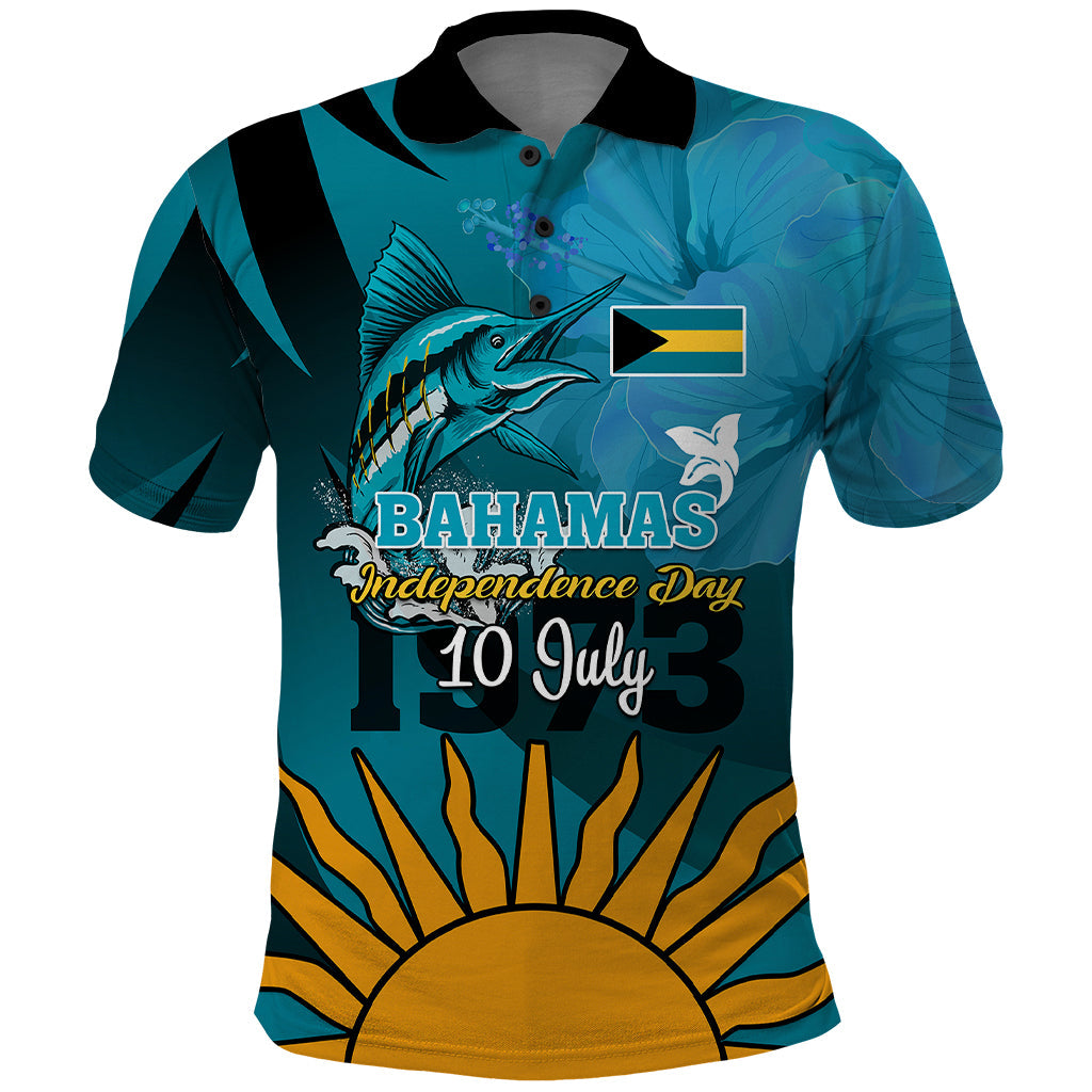 10 July The Bahamas Independence Day Polo Shirt Bahamian Blue Marlin With Hibiscus LT01