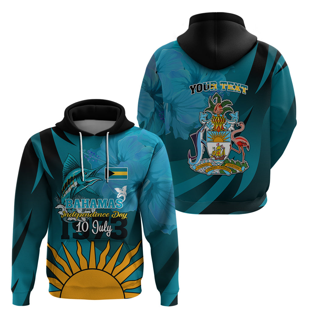 Custom 10 July The Bahamas Independence Day Hoodie Bahamian Blue Marlin With Hibiscus LT01