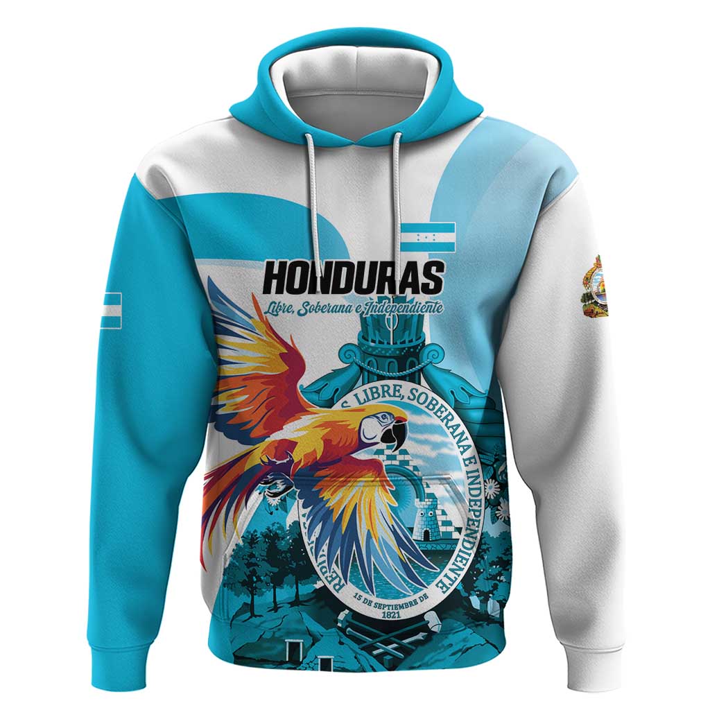 Personalized Honduras 1821 Hoodie Scarlet Macaw Sky Blue Color LT01