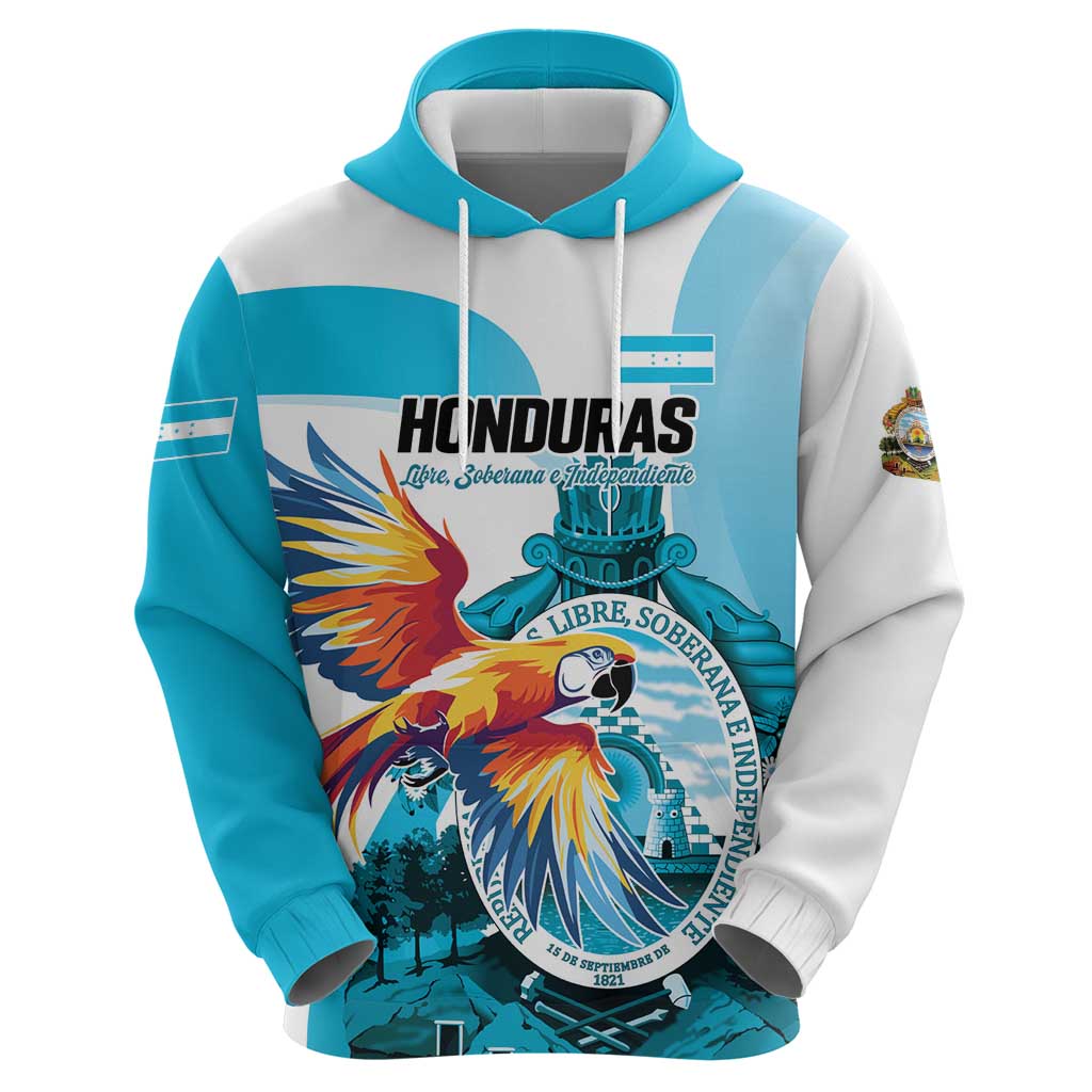 Personalized Honduras 1821 Hoodie Scarlet Macaw Sky Blue Color LT01