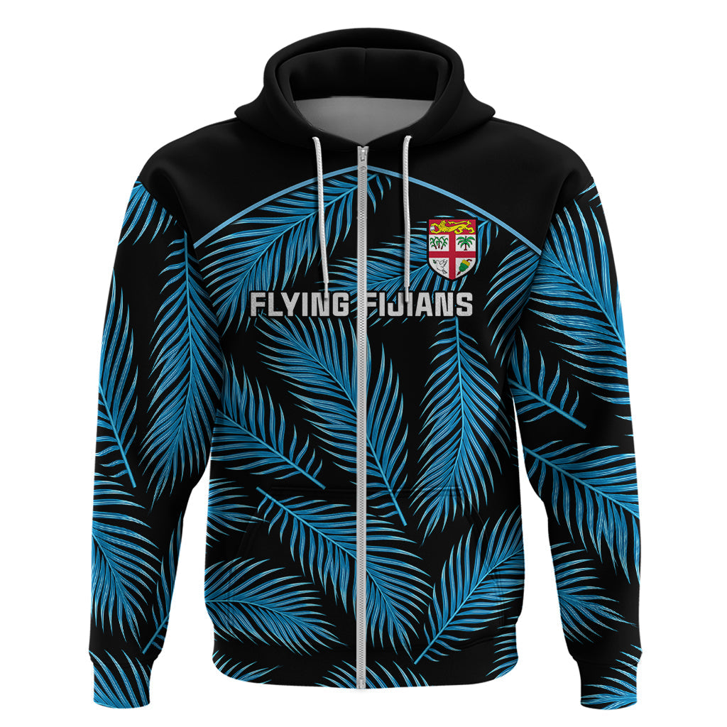 Custom Fiji Rugby Hoodie Flying Fijians Blue Palm Tree Version LT01