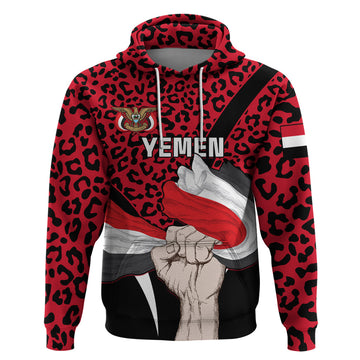 Personalised Yemen Independence Day Hoodie Yemeni Coat Of Arms Leopard Pattern LT01