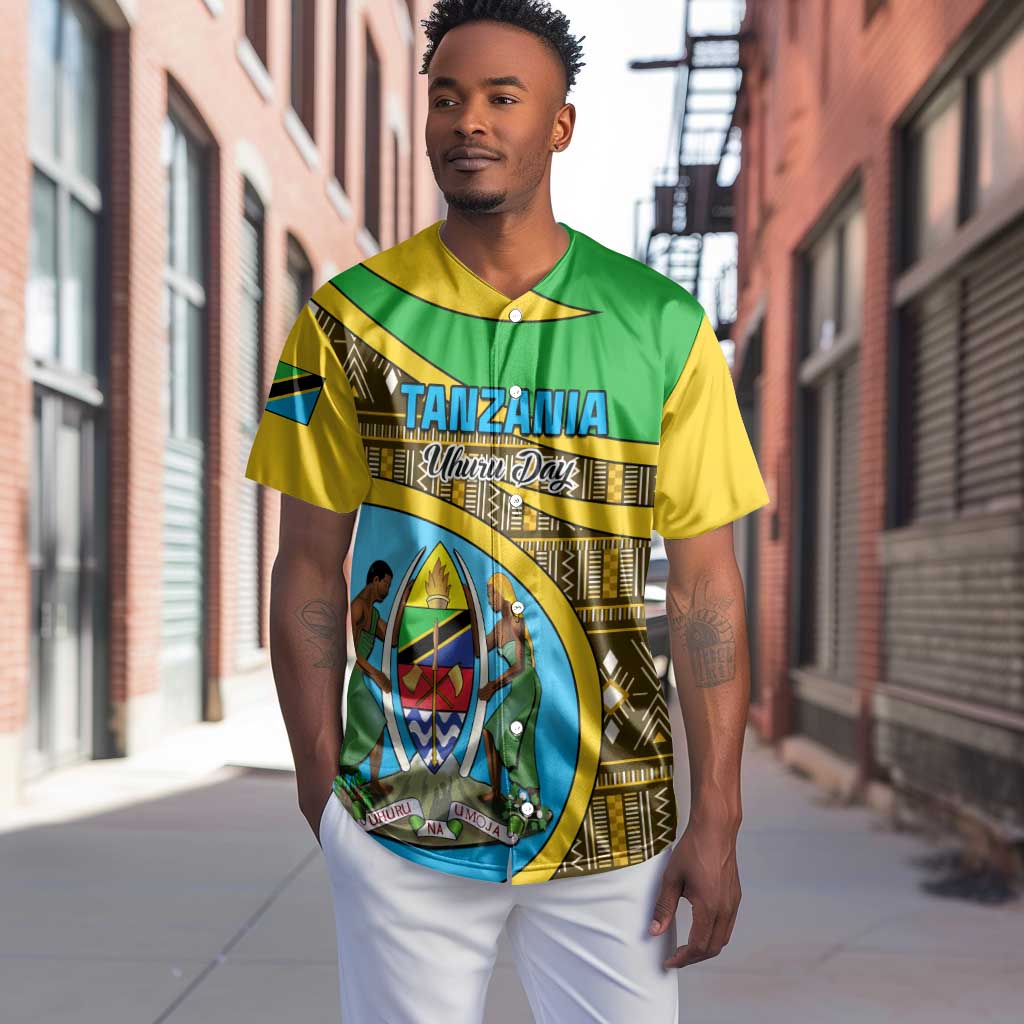 Personalized Tanzania Independence Day Baseball Jersey with Tanzanian Coat of Arms and African Pattern LT01