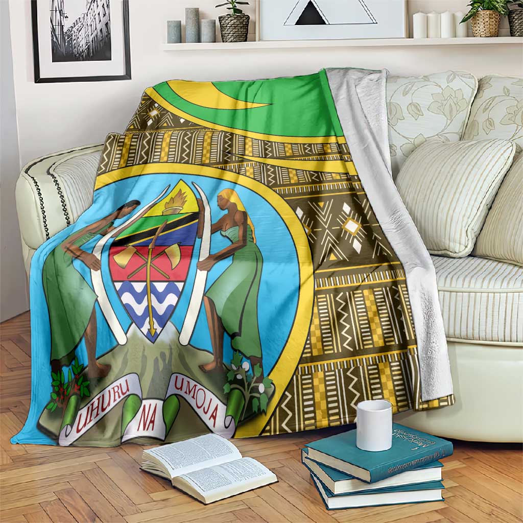 Tanzania Independence Day Blanket with Tanzanian Coat of Arms and African Pattern LT01