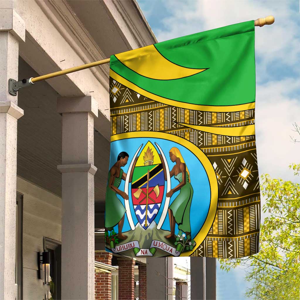 Tanzania Independence Day Garden Flag with Tanzanian Coat of Arms and African Pattern LT01