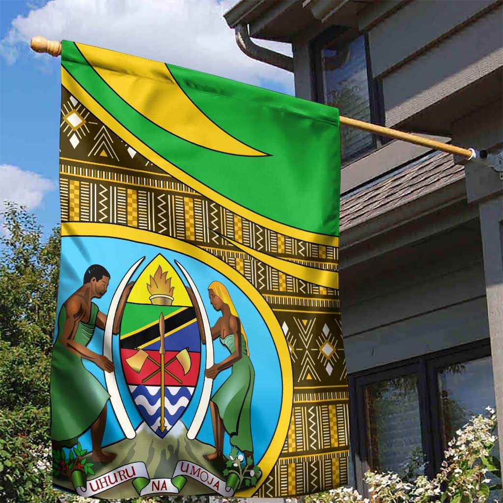 Tanzania Independence Day Garden Flag with Tanzanian Coat of Arms and African Pattern LT01