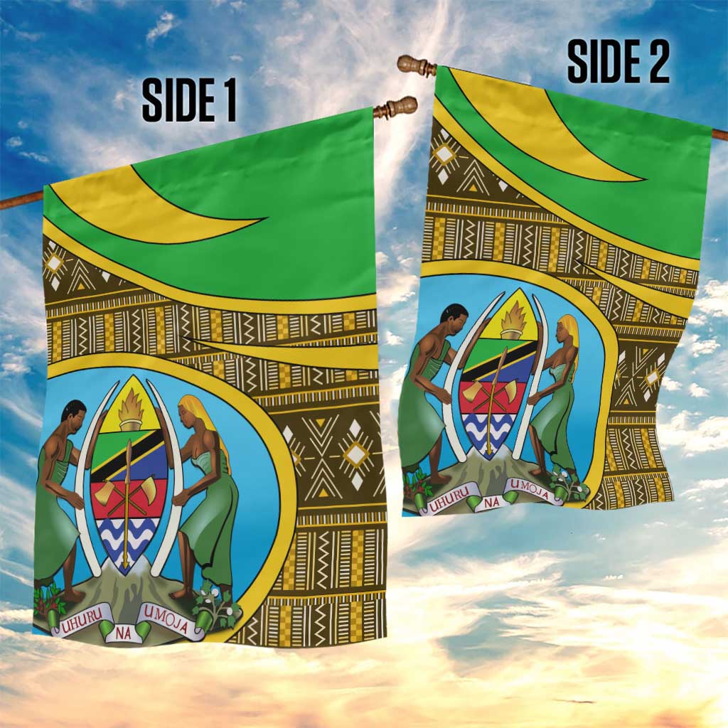 Tanzania Independence Day Garden Flag with Tanzanian Coat of Arms and African Pattern LT01