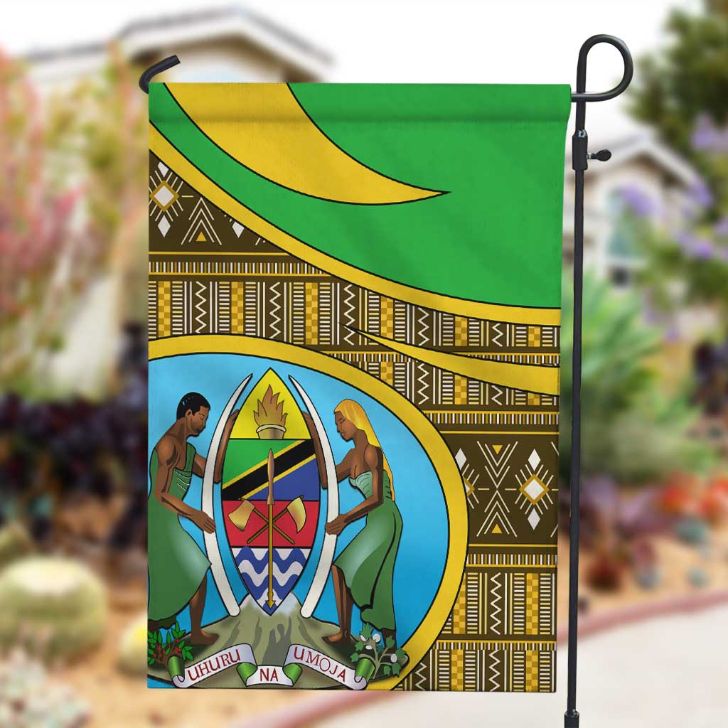 Tanzania Independence Day Garden Flag with Tanzanian Coat of Arms and African Pattern LT01