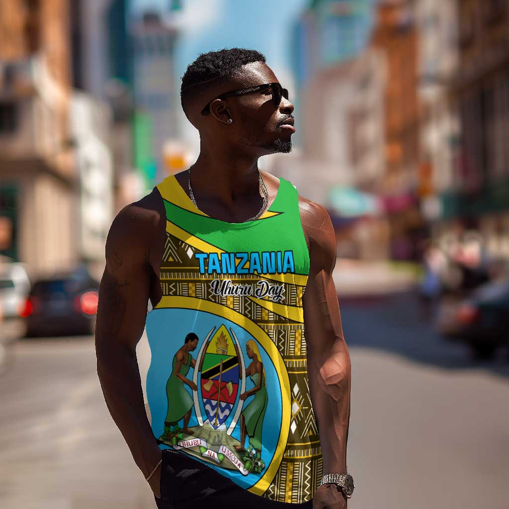 Personalized Tanzania Independence Day Men Tank Top with Tanzanian Coat of Arms and African Pattern LT01