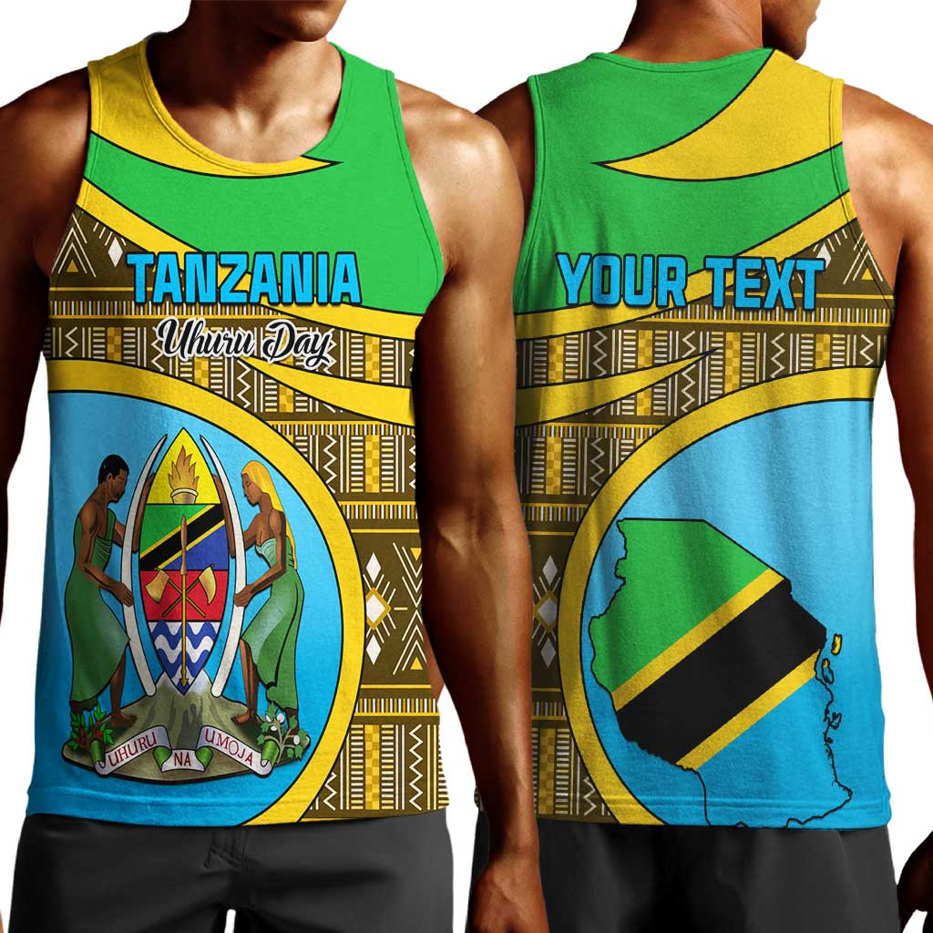 Personalized Tanzania Independence Day Men Tank Top with Tanzanian Coat of Arms and African Pattern LT01
